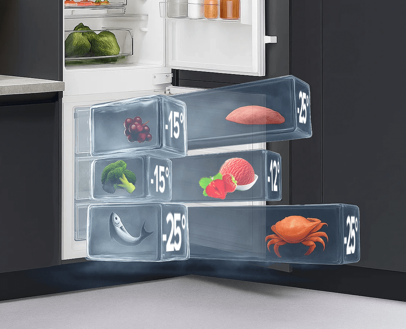 Точний температурний контроль в морозильній камері від –15 до –24 °C.
