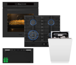 Комплект Духовка Interline OEG 935 STG BA Pure Black+Поверхня газ Interline HGG 964 FGT BH Nano Matte+Посудомийна машина Interline DWI 945 DSO WA  =Витяжка STRONG MATT BL A/60/GL/M INV у подарунок - 1