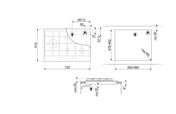 Варильна поверхня Smeg PX 375LMB - 2