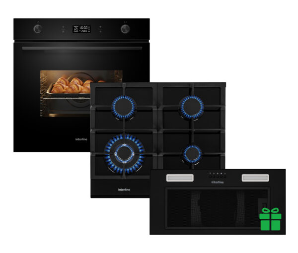 Комплект Духова шафа Interline OEG 592 ETW BA + Поверхня газ Interline HGG 764 FGT BA = Вбудована Витяжка SMART S BL A/60/T  у подарунок - 1