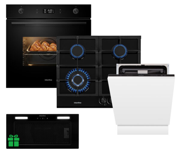 Комплект Духовка Interline OEG 592 ETW BA+Поверхня газ Interline HGG 764 FGT BA+ПММ DWI 760 DSV WA=Витяжка LINE SENS A/60 GL/PB  у подарунок - 1