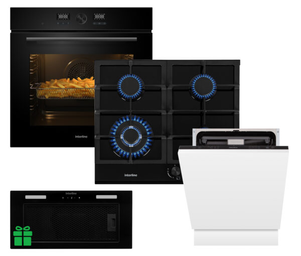 Комплект Духовка Interline OEG 734 ETD BA+Поверхня газ Interline HGG 764 FGT BA+Посудомийна машина  Interline DWI 760 DSV WA=Витяжка LINE SENS A/60 GL/PB  у подарунок - 1