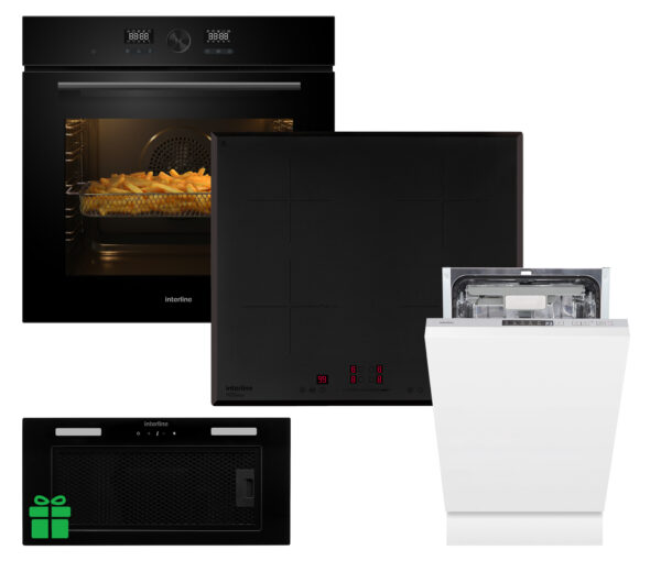 Комплект Духовка Interline OEG 734 ETD BA+Поверхня інд. Interline HIV 767 SIT BA Pure Black + Посудомийна машина Interline DWI 549 BSA GA =Витяжка LINE SENS A/60 GL/PB  у подарунок - 1