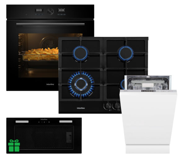 Комплект Духовка Interline OEG 734 ETD BA+Поверхня газ Interline HGG 764 FGT BA+ Посудомийна машина Interline DWI 549 BSA  GA=Витяжка LINE SENS A/60 GL/PB  у подарунок - 1