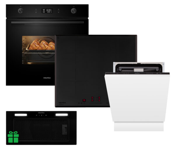 Комплект Духовка Interline OEG 592 ETW BA+Поверхня інд. Interline HIV 767 SIB BB Nano Matte+Посудомийна машина Interline DWI 760 DSV WA=Витяжка LINE SENS A/60 GL/PB  у подарунок - 1