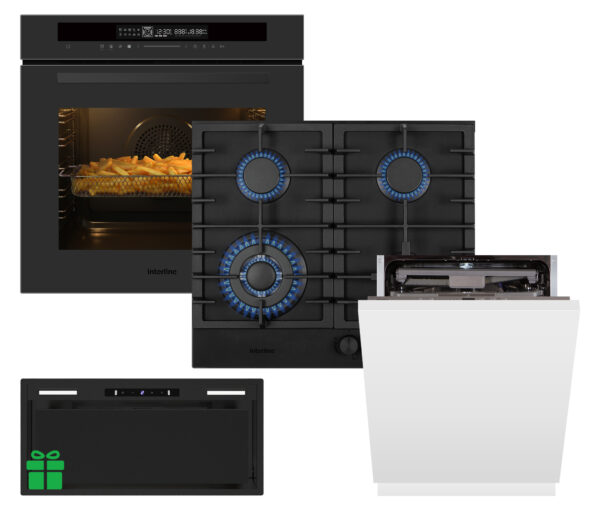 Комплект Духовка Interline OEG 935 STG BA Pure Black+Поверхня газ Interline HGG 964 FGT BH Nano Matte+Посудомийна машина Interline DWI 965 DSO WA =Витяжка STRONG MATT BL A/60/GL/M INV у подарунок - 1