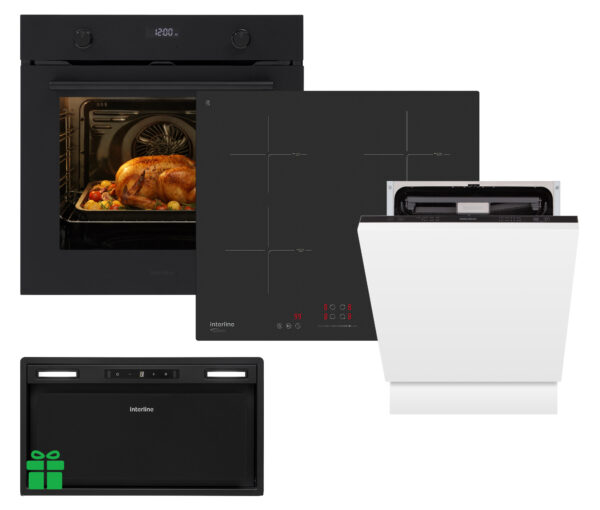 Комплект Духовка Interline OEG 781 ETR BA NanoBA+Поверхня інд. Interline HIV 767 SIB BB Nano Matte+Посудомийна машина Interline DWI 760 DSV WA=Витяжка BOXGLASS BL A/60 PB/2/T/2 у подарунок - 1
