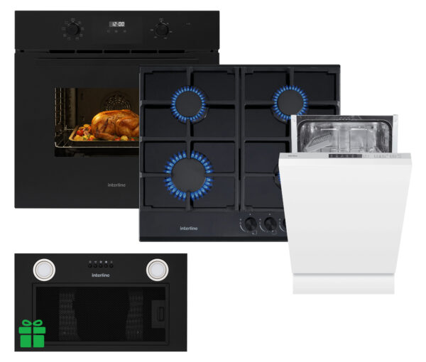 Комплект Духовка Interline OEG 581 ECR BA+Поверхня газ Interline VGS 463 FGK BA+Посудомийна машина Interline DWI 440 TSH GA++  =Витяжка BASIC Black A/60/PB у подарунок - 1