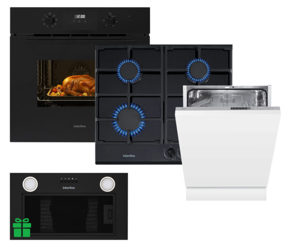 Комплект Духовка Interline OEG 581 ECR BA+Поверхня газ Interline VGS 463 FGK BA+Посудомийна машина Interline DWI 669  TSD GA++ =Витяжка BASIC Black A/60/PB у подарунок - 1