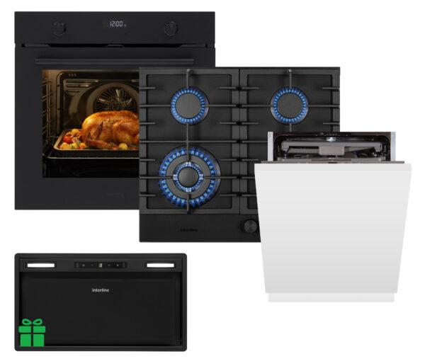 Комплект Духовка Interline OEG 781 ETR BA Nano Matte+Поверхня газ Interline HGG 964 FGT BH Nano Matte + Посудомийна машина Interline DWI 965 DSO WA  =Витяжка BOXGLASS BL A/60 PB/2/T/2  у подарунок - 1