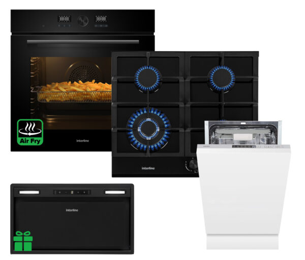 Комплект Духовка Interline OEG 734 ETD BA+Поверхня газ Interline HGG 764 FGT BA+ Посудомийна машина Interline DWI 549 BSA  GA=Витяжка BOXGLASS BL A/60 PB/2/T/2  у подарунок - 1