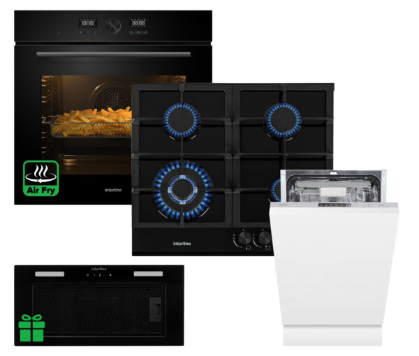 Комплект Духовка Interline OEG 734 ETD BA+Поверхня газ Interline HGG 764 FGT BA+ Посудомийна машина Interline DWI 549 BSA  GA=Витяжка LINE SENS A/60 GL/PB  у подарунок - 1