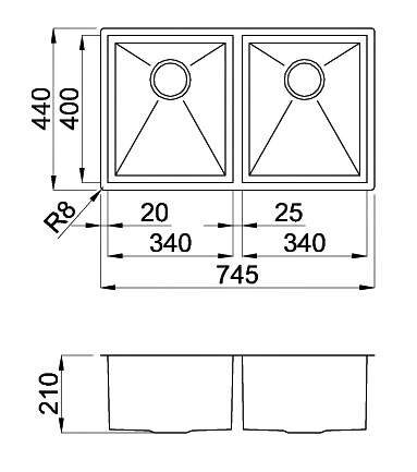 Мийка Elleci Square 720 2V under top - 2